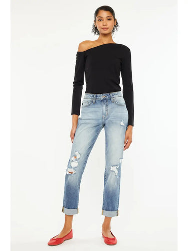 Kancan High Rise Distressed Mom Jean