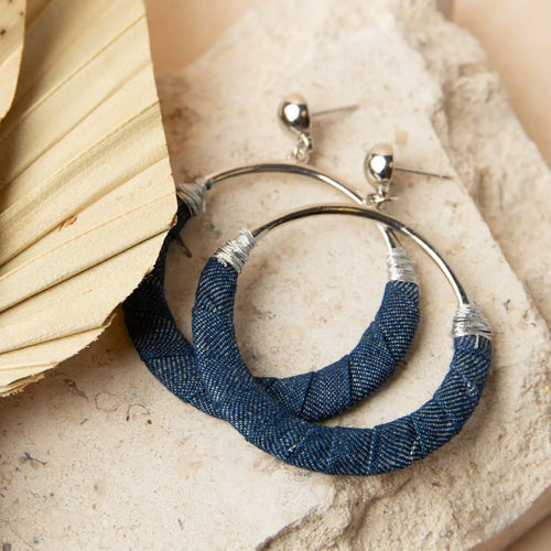 Denim Hoop Drop Earrings