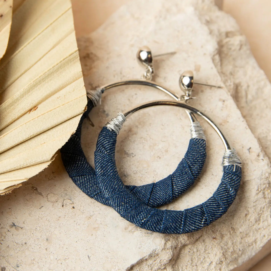 Denim Hoop Drop Earrings