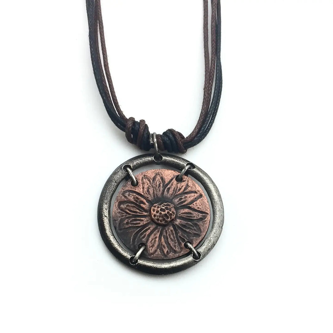 Pewter Sunflower Necklace