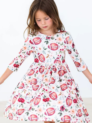 Footballs & Flowers Twirl Dress