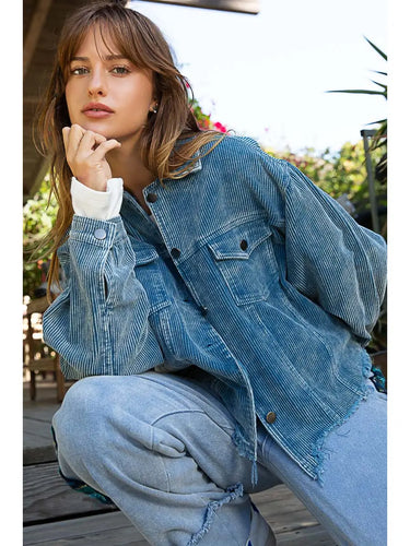 Blue Distressed Corduroy Jacket