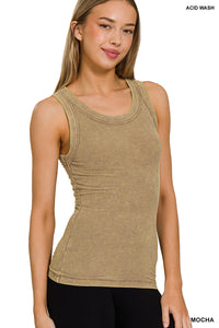 Mocha Washed Ribbed Tank Top