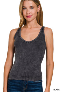 Black Stone Washed Padded Tank Top