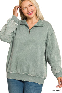 Ash Jade Acid Wash Half Zip Pullover