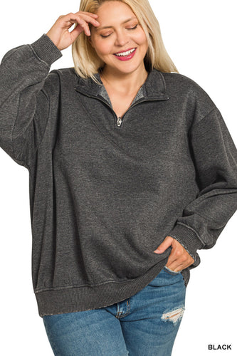 Black Acid Wash Half Zip Pullover
