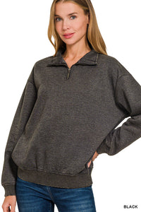 Black Acid Wash Half Zip Pullover