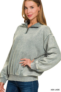 Ash Jade Acid Wash Half Zip Pullover