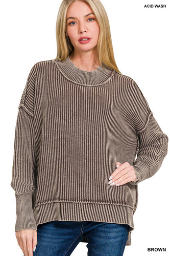 Brown Washed Oversized Sweater