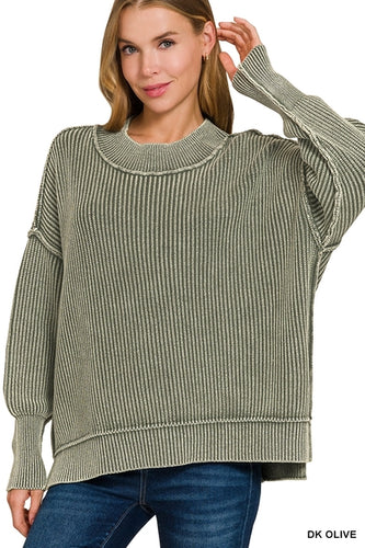 Olive Washed Oversized Sweater