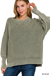 Olive Washed Oversized Sweater