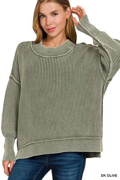 Olive Washed Oversized Sweater
