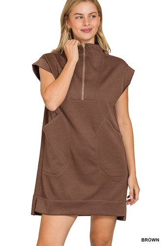 Textured Quarter Zip Mini Dress