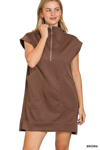 Textured Quarter Zip Mini Dress