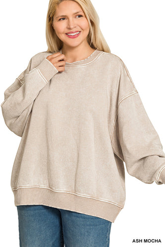 Mocha Acid Wash Pullover PLUS