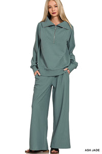 Ash Jade Ribbed Half Zip Pullover Set
