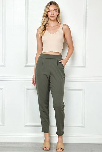 Olive Crepe Pull On Tapered Pants