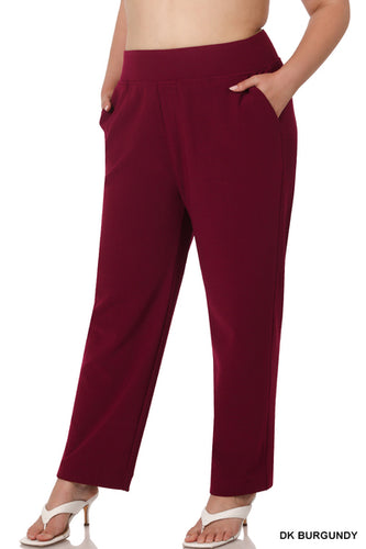 Burgundy Pull-On Dress Pants PLUS