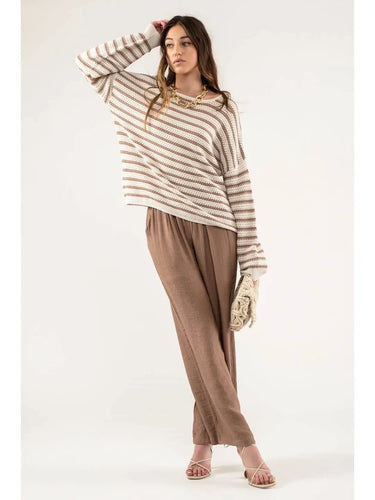 Taupe Stripe Knit Sweater