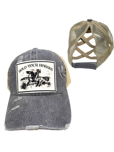 Gray Hold Your Horses Ponytail Hat