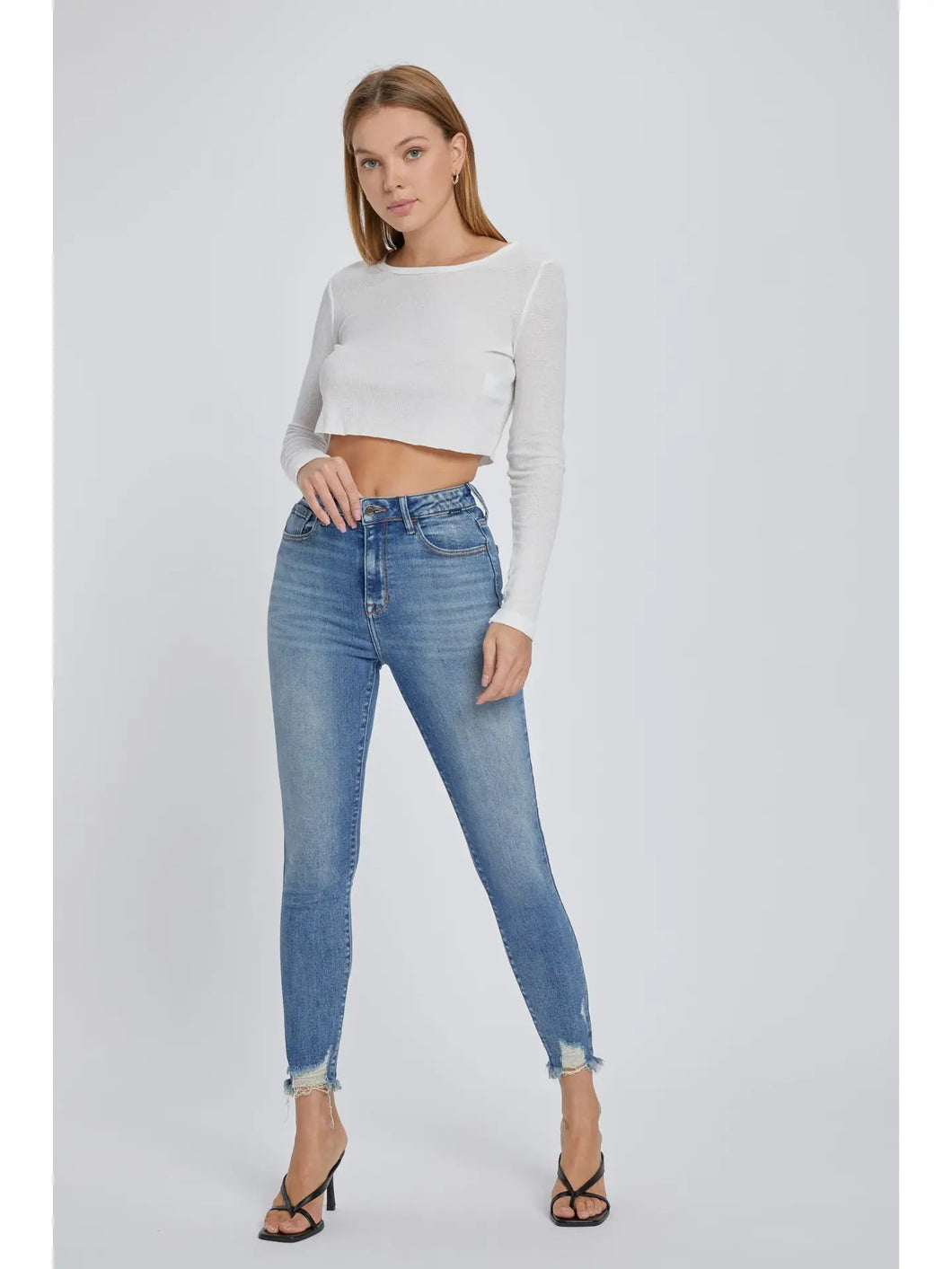 Cello Mid Rise Frayed Hem Jeans