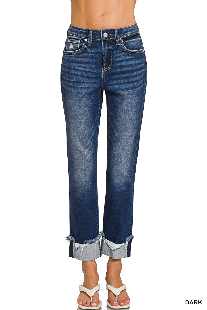 Cuffed Distressed Hem Jeans