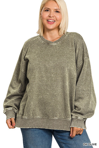 Olive Acid Wash Pullover PLUS