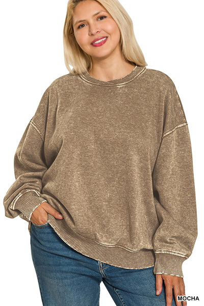 Mocha Acid Wash Pullover PLUS