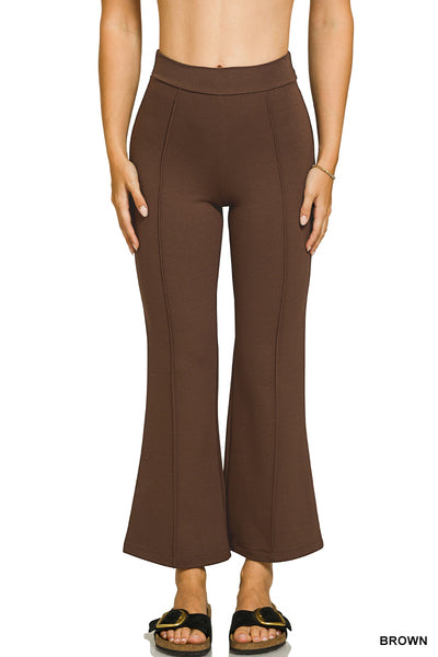Brown Elastic Waist Pintuck Pants