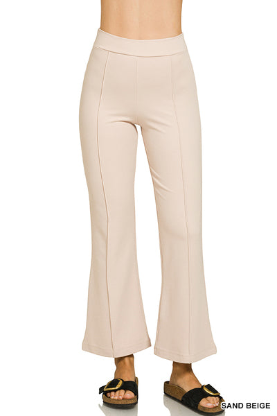 Beige Elastic Waist Pintuck Pants