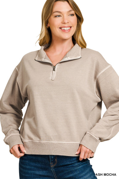 Ash Mocha Washed Half Zip Pullover