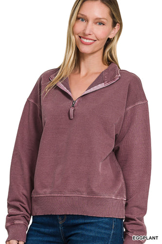 Eggplant Washed Half Zip Pullover