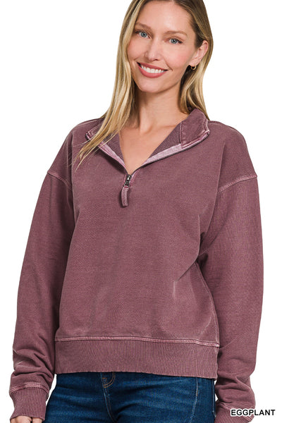 Eggplant Washed Half Zip Pullover