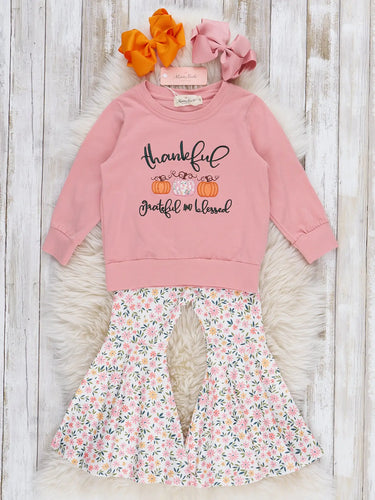 Thankful Grateful Blessed Floral Bell Set