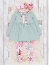 Load image into Gallery viewer, Mint &amp; Pink Christmas Tree Peplum Set