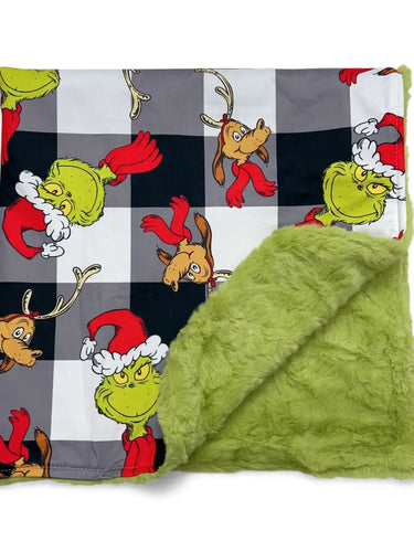 Green Fur Plaid Character Blanket