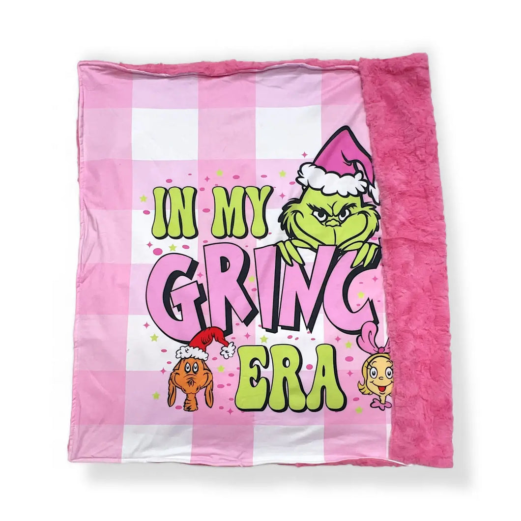 Pink Fur Plaid Character Blanket