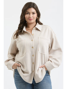 Oatmeal Rib Knit Button Down