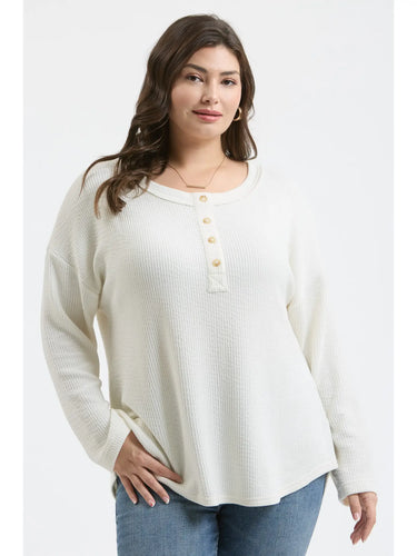 Plus Cream Waffle Knit Henley