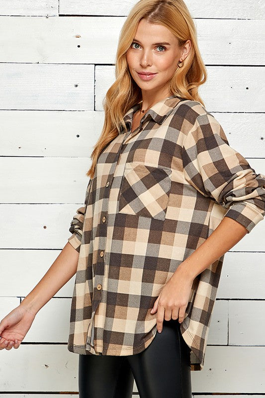 Taupe Plaid Button Down PLUS