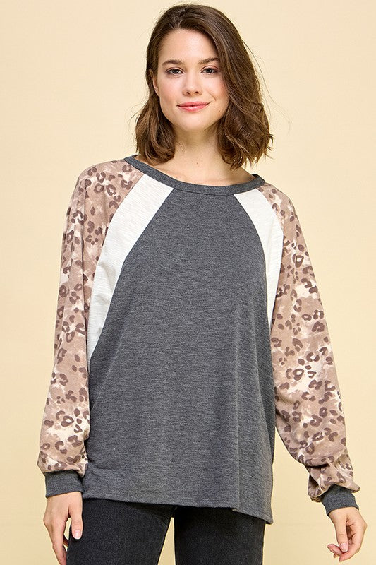 Charcoal Animal Print Dolman Top PLUS