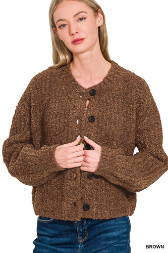Brown Wool Cardigan Sweater