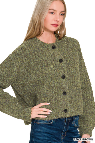 Olive Wool Cardigan Sweater