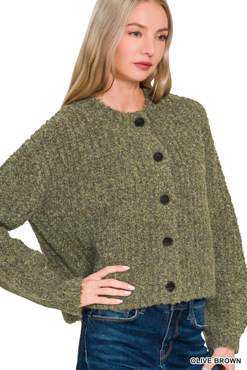 Olive Wool Cardigan Sweater