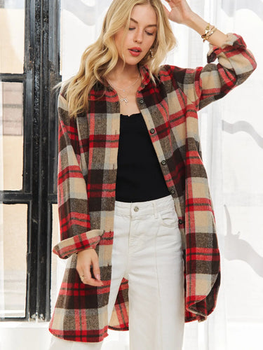 Red & Ivory Long Flannel Shacket