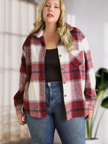 Burgundy Check Shacket PLUS