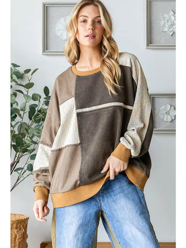 Khaki Color Block Sweatshirt