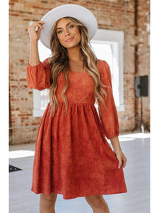 Rust Square Neck Dress