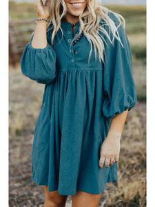 Teal Corduroy Button Dress