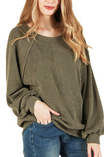 Corded Olive Knit Pullover